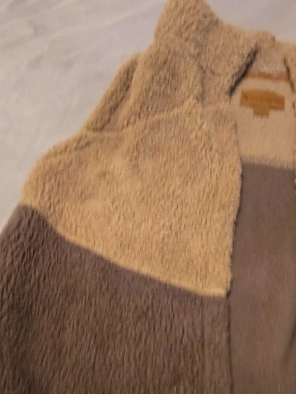 Koolaburra Two-Tone Sherpa Vest in Tan and Brown